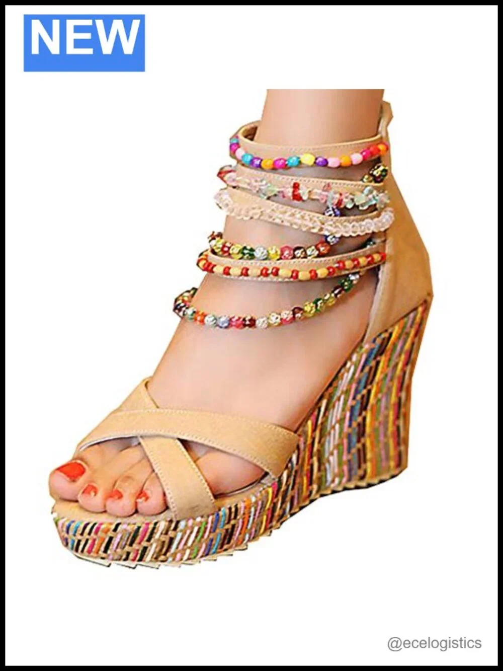 Wedge Sandals with Pearls Across Top Platform High Heels Sandals
